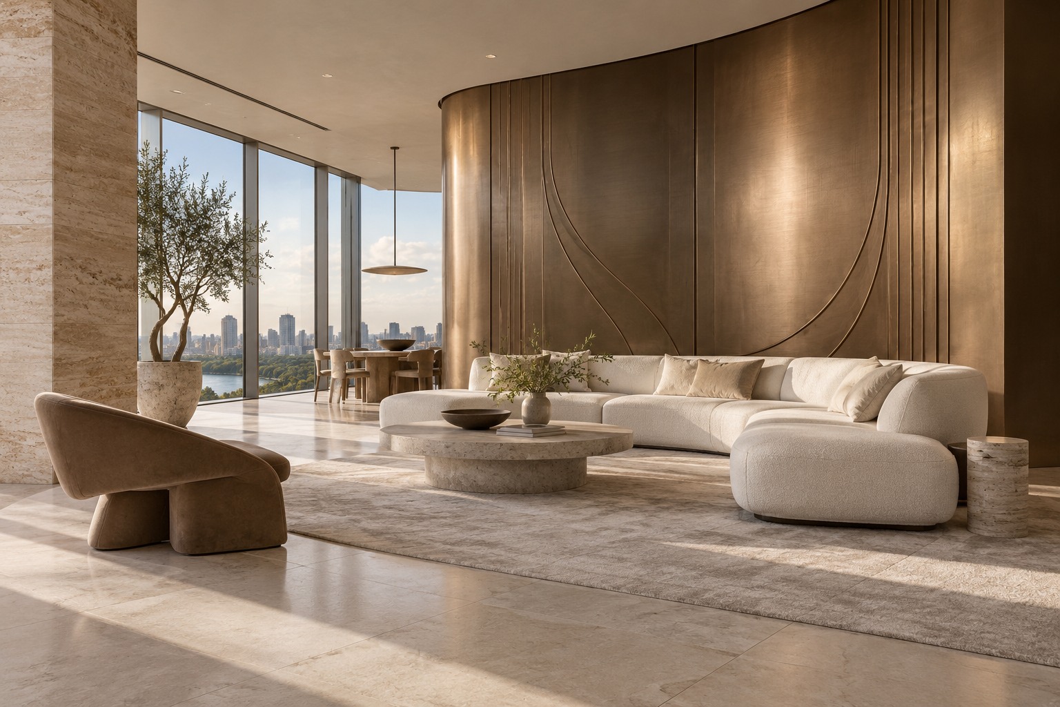Satin bronze architectural feature wall in a penthouse application study
