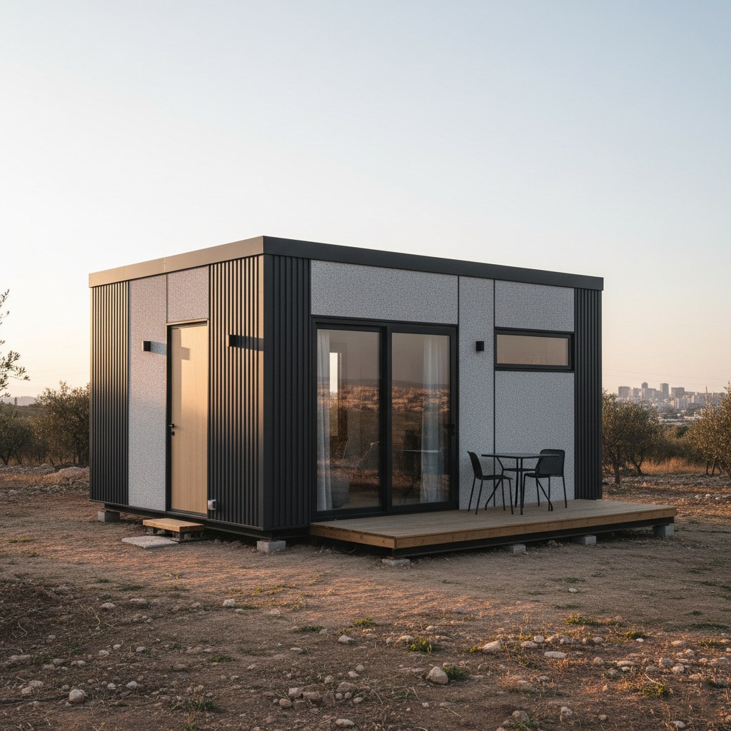 FRAME 27 compact cabin design in a landscaped setting
